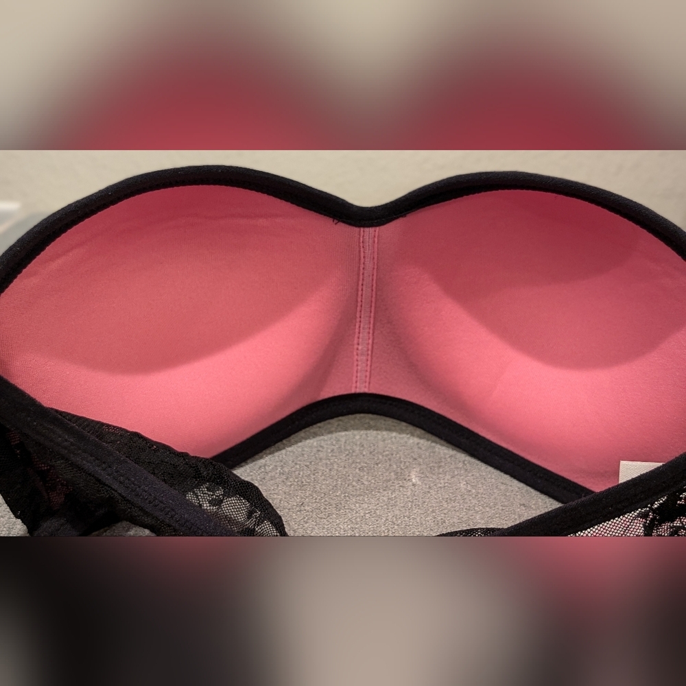 VICTORIA'S SECRET "PINK" BLACK LACE STRAPLESS PADDED BANDEAU BRA SMALL S/P - Picture 5 of 5